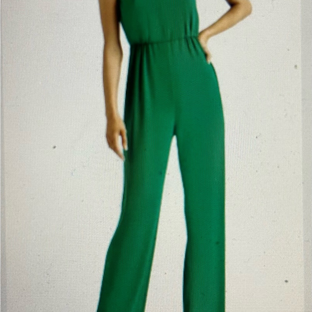 Halston Heritage Keyhole halter neck Jumpsuit - Emerald